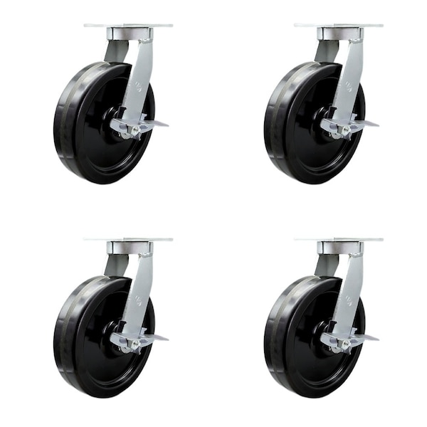 Service Caster 12'' Extra Heavy Duty Phenolic Wheel Caster Set 4 Brakes 2 Swivel Locks, 4PK CRAN-SCC-KP92S1230-PHR-SLB-BSL-2-SLB-2 - main